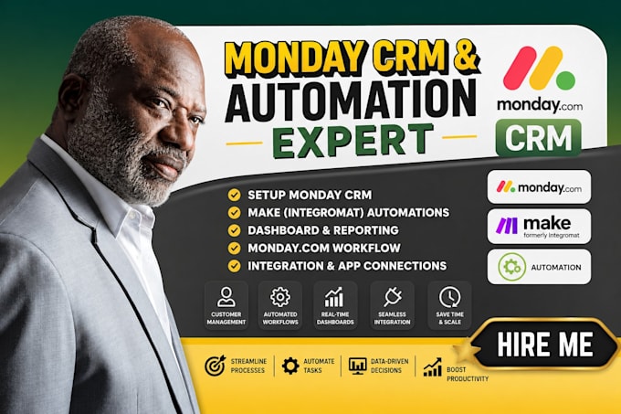 setup monday CRM make com automations dashboard monday com workflow integration