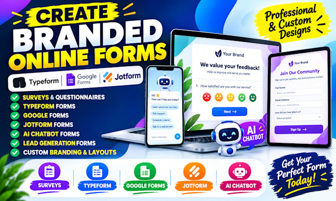create branded survey, typeform, google forms, jotform, ai chatbot online form