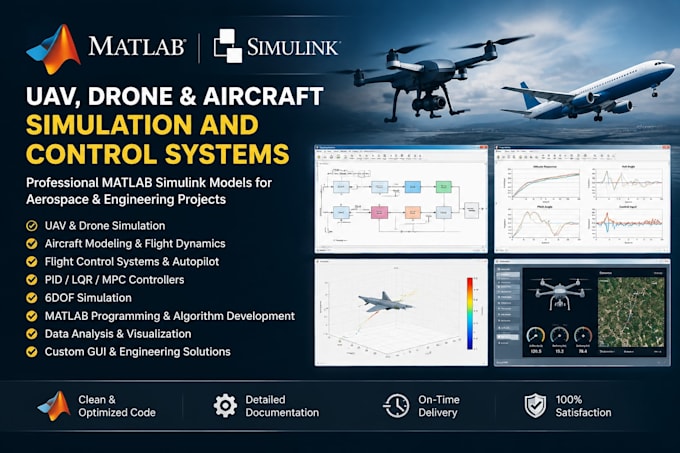 develop matlab simulink uav, drone, aircraft simulation and control systems