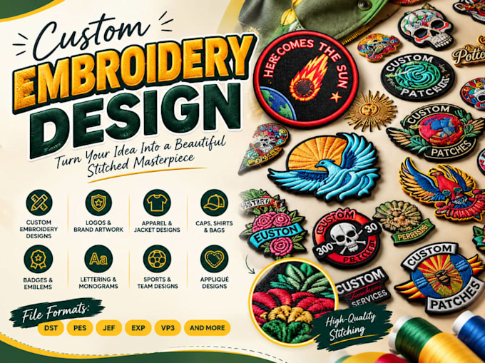 create custom embroidery designs, applique, lettering and digitizing