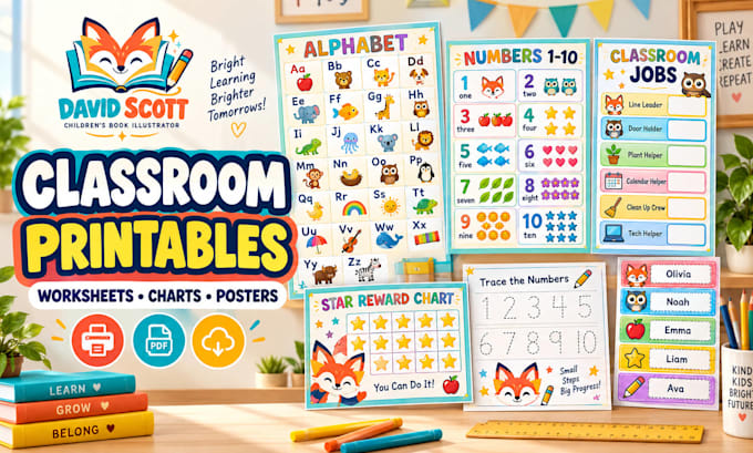design preschool classroom worksheets, charts, posters, and learning printables