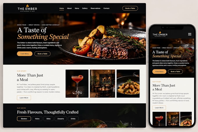 create a modern restaurant, cafe or bar website