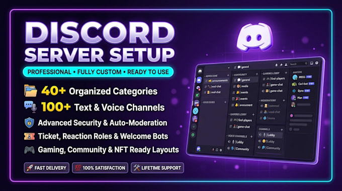 setup custom discord server with bots categories and roles