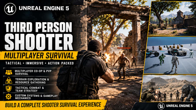 create unreal engine 5 third person shooter, multiplayer survival tactical game