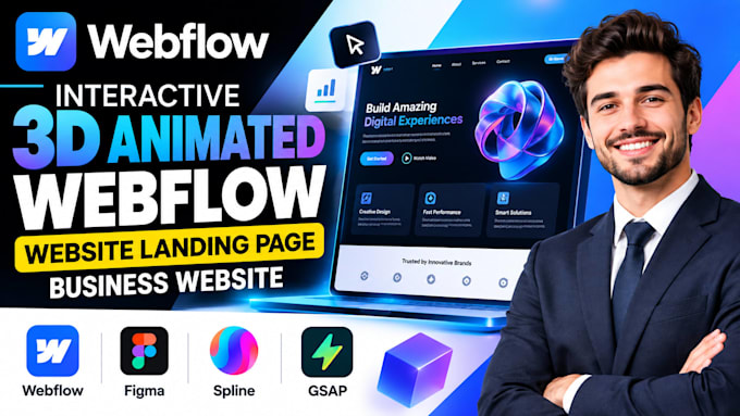 design interactive 3d animated webflow website landing page business website