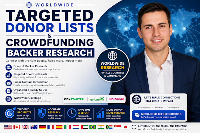 build targeted donor lists and crowdfunding backer research