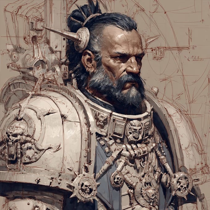 create a grimdark sci fi warrior character illustration