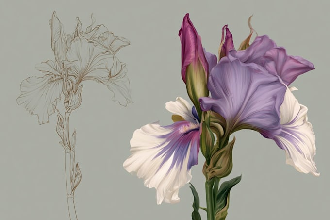draw fineline botanical delicate flowers