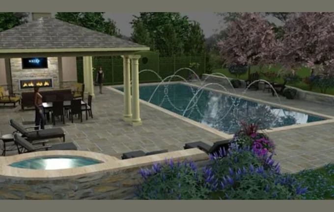 do landscape design, garden design, 3d renderings, backyard, swimming pool