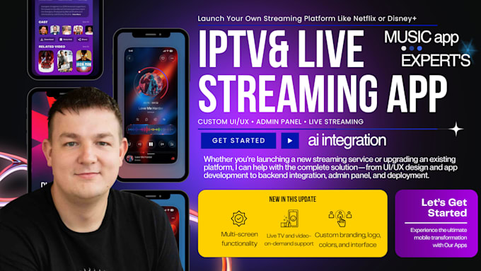 develop custom video, music live streaming ott app with admin panel, TV platform
