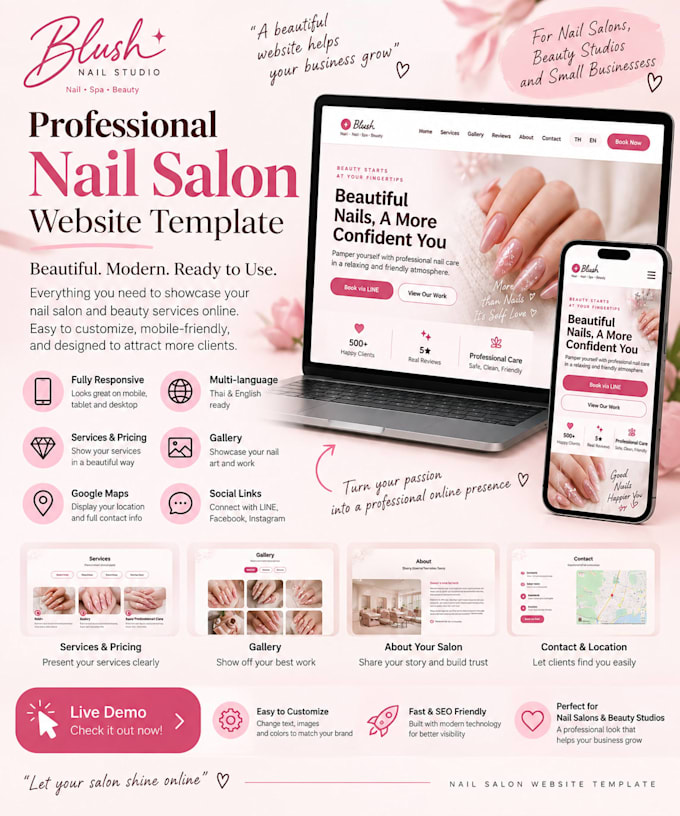 create a modern responsive nail salon and beauty website