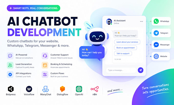 build an ai chatbot for website, whatsapp, telegram, or messenger