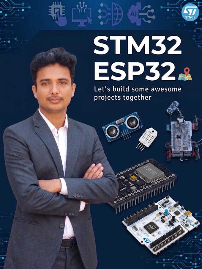 develop embedded firmware for stm32 or esp32 microcontrollers