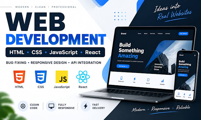 fix bugs and develop websites using HTML CSS javascript and react