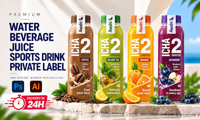 design a premium water bottle label and beverage packaging