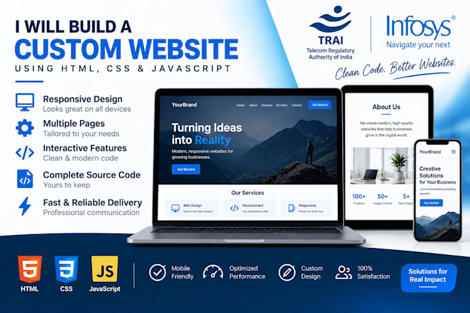build a responsive HTML CSS javascript website