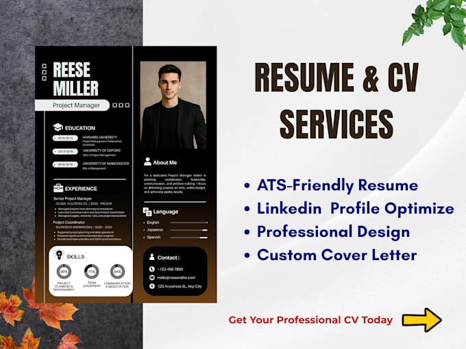 create ats friendly resume, CV, cover letter and linkedin