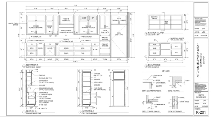 create 2d kitchen drawings and 3d kitchen design with detailed layout