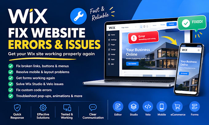 fix wix website errors, bugs, issues, layout problems