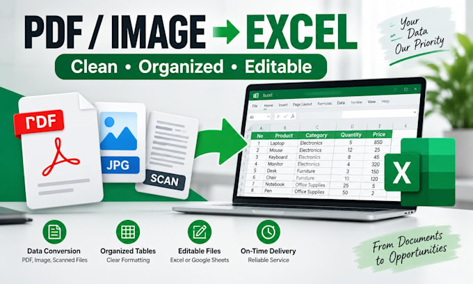 convert PDF and images to excel with accurate data entry