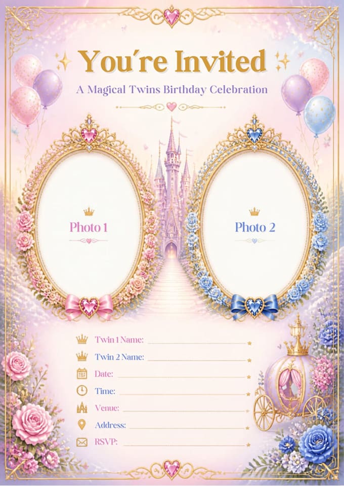 luxury twins birthday invitation