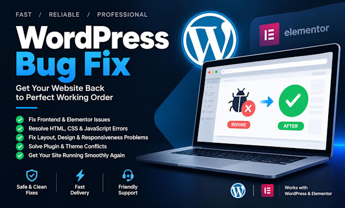fix wordpress elementor HTML CSS and frontend bugs