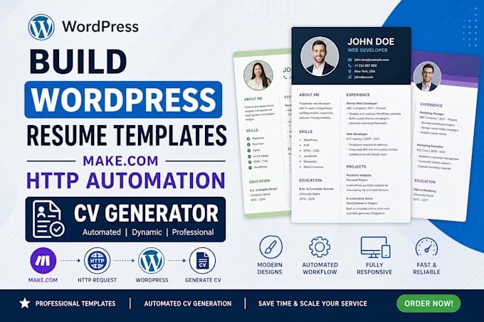 build a wordpress resume CV generator with make com http automation