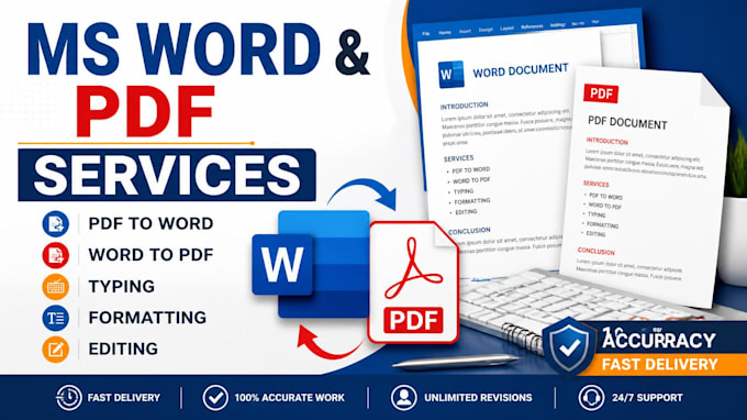 do ms word typing, formatting, PDF conversion, handwriting
