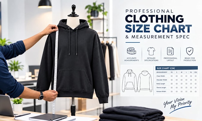 create a professional clothing size chart and measurement spec
