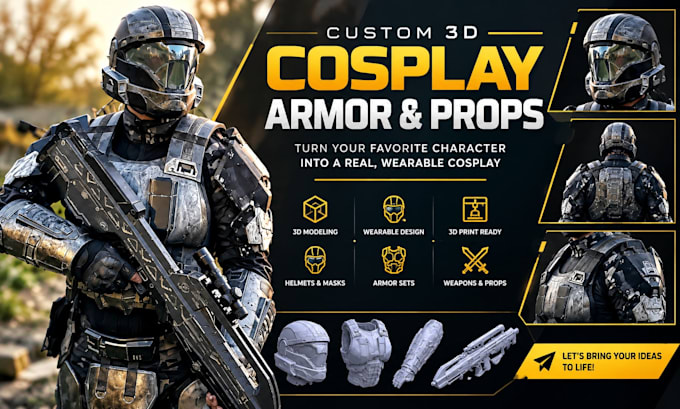 create custom 3d cosplay armor, helmets, props and wearable 3d print files