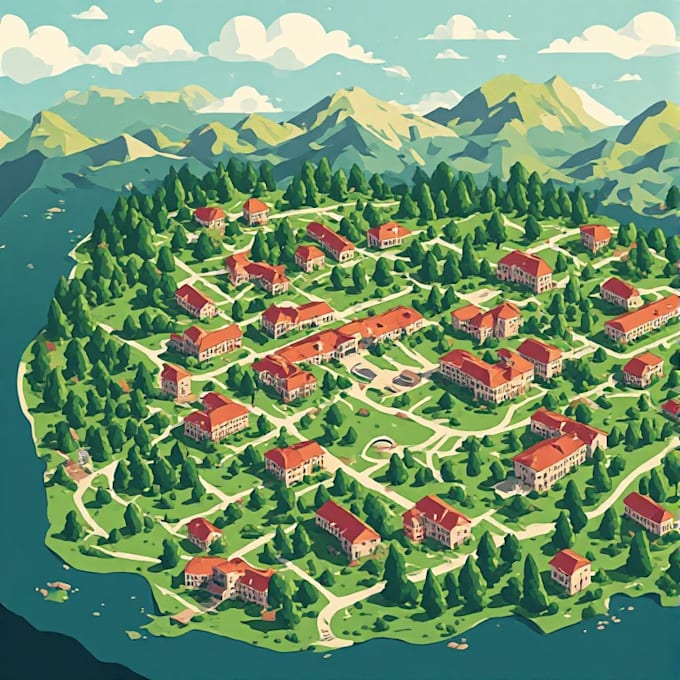 create a beautiful campus map illustration