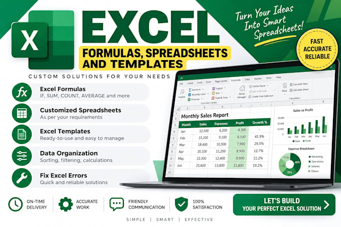 create excel formulas, spreadsheets and templates