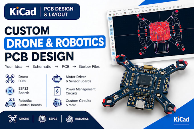 design custom drone, robotics and esp32 pcb in kicad