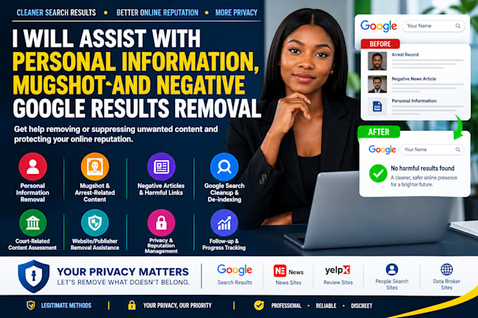 remove negative articles false bad news links mugshots cases from google search