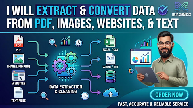 extract and convert data from pdfs, images, websites, and text