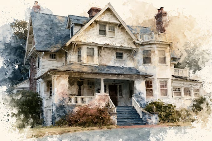 do an watercolor house portrait