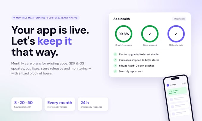 maintain and update your flutter or react native app with monthly support