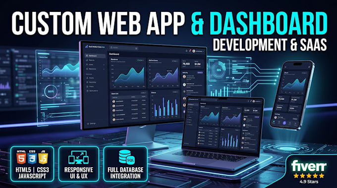 develop custom web application or modern dashboard with HTML CSS and javascript