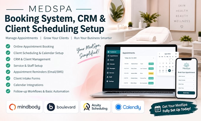 set up medspa booking system, CRM and client scheduling software