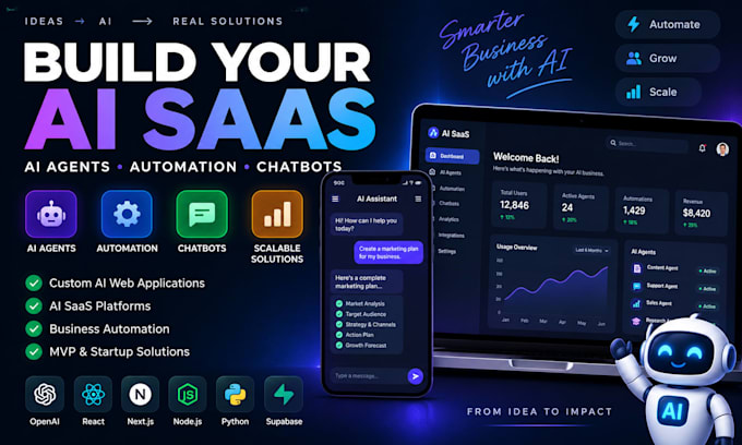 develop ai software, ai web app, saas, full stack website and ai mobile app