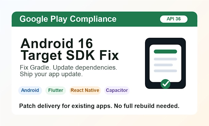 update your android app to target API 36 for google play