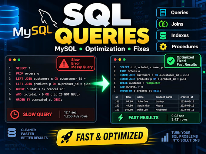 design mysql databases and write or optimize sql queries