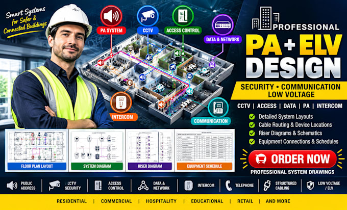 design public address, elv, security, communication and low voltage systems