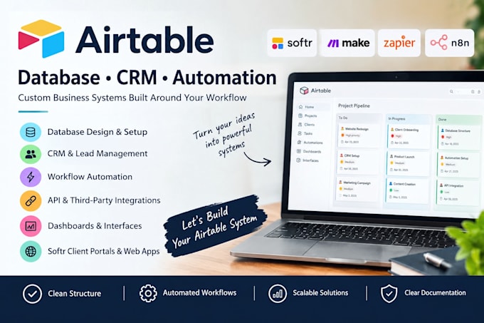 build airtable database, CRM, automation and softr systems