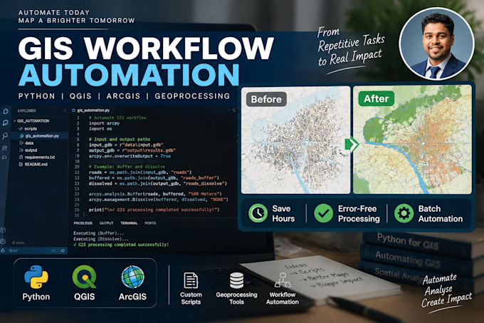 write a python script to automate your gis or geoprocessing workflow