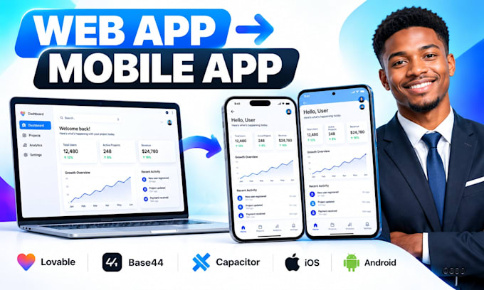 convert lovable base44 web app website to ios and android app using capacitor