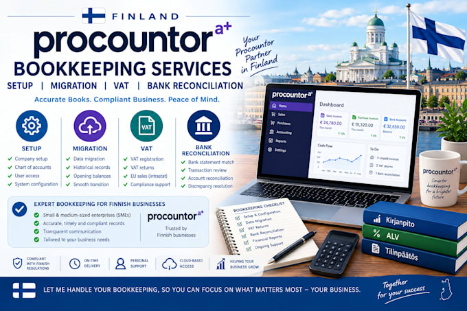 do finnish procountor bookkeeping, setup, migration, vat and bank reconciliation