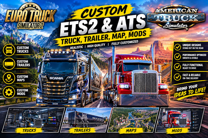 custom ets2 and ats truck, trailer, map, mods