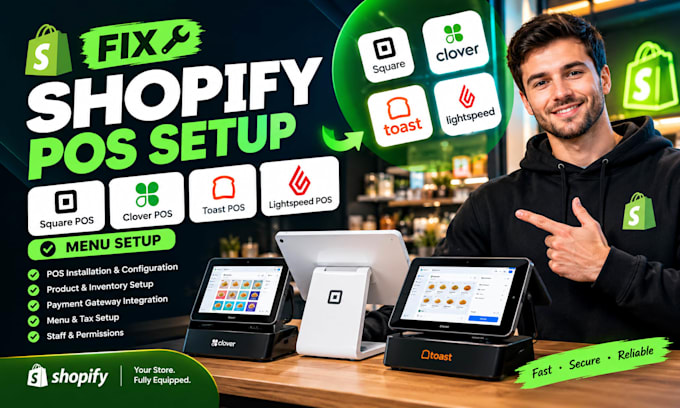 fix shopify pos setup square pos, clover pos, toast pos, lightspeed pos menu