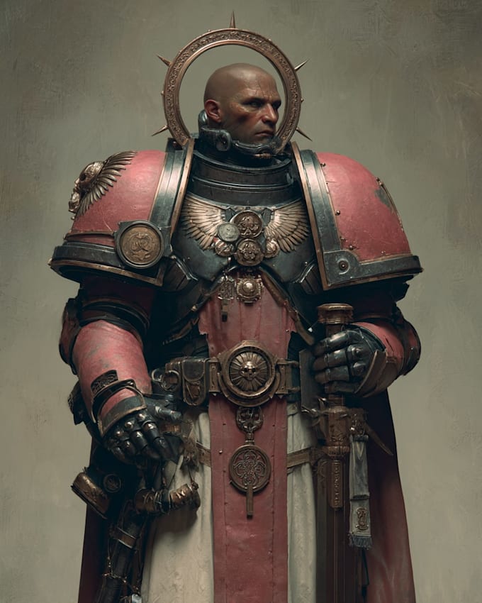 create a grimdark sci fi warrior character inspired by warhammer 40k